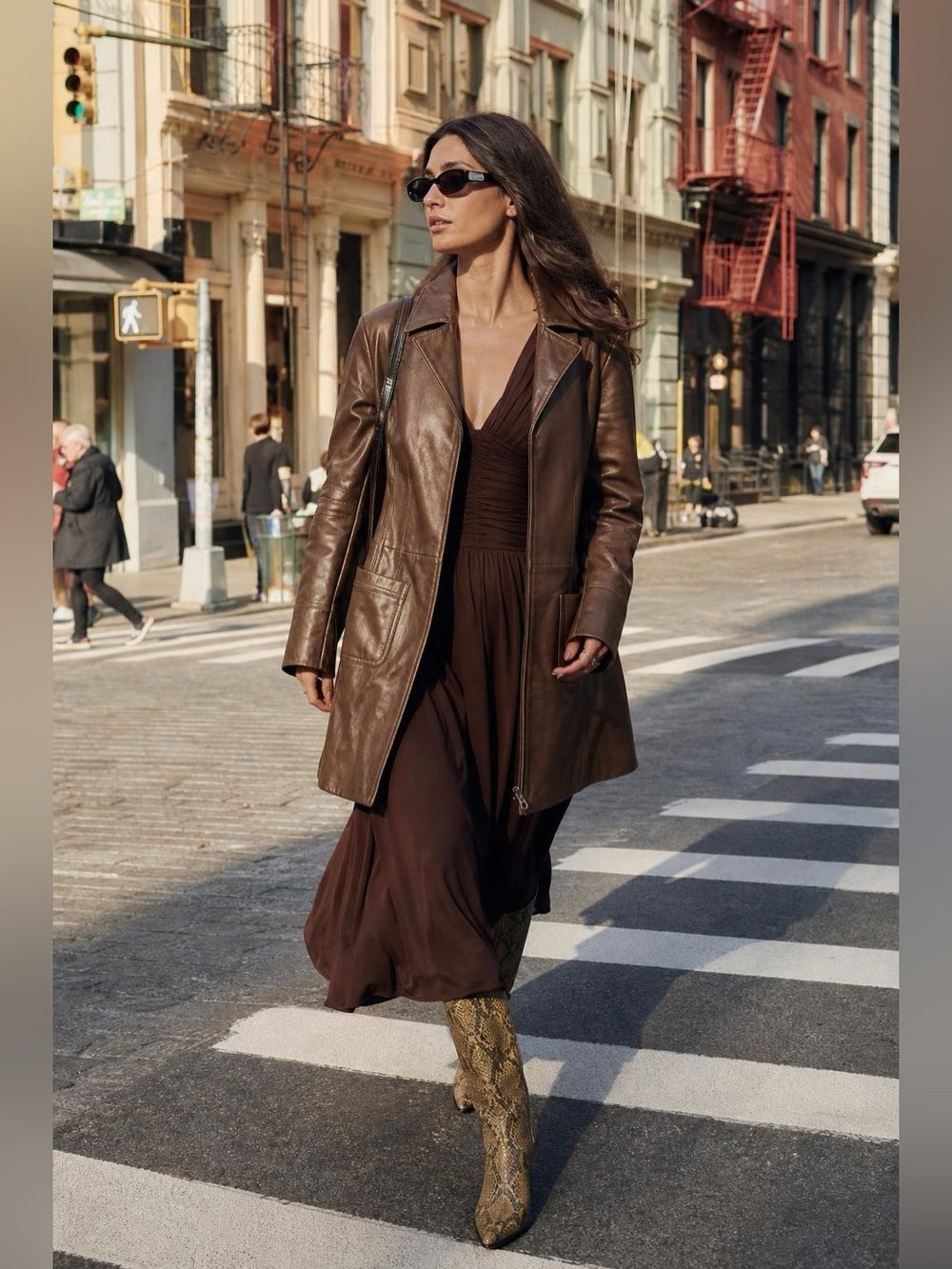Nicola Berti Brown Leather Zip Front Long Coat Jacket Size M